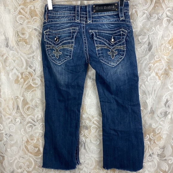 Rock Revival Scarlett Cut off Capri Cropped Cuffed Jeans medium wash distressed - Picture 11 of 16